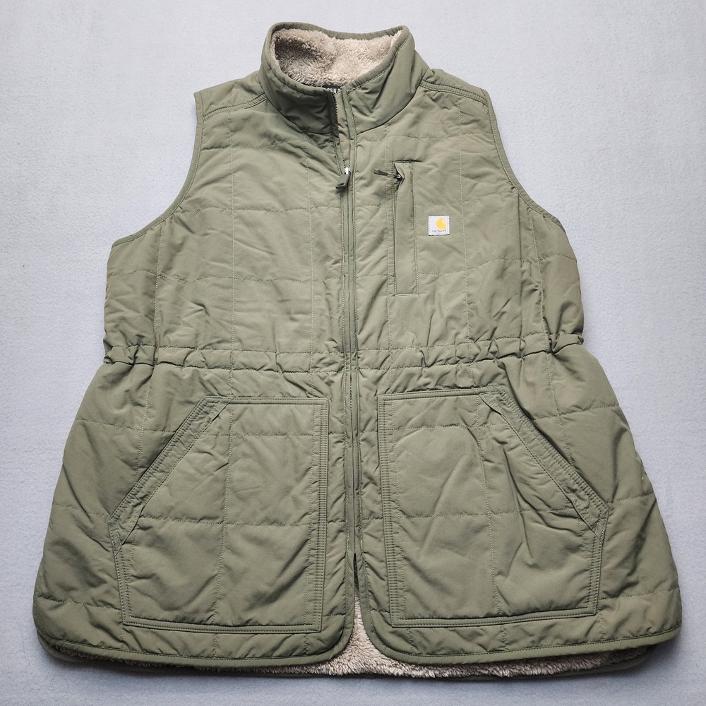 Carhartt Rain Defender Relaxed Fit Sherpa Lined Quilted Vest Olive Green XL